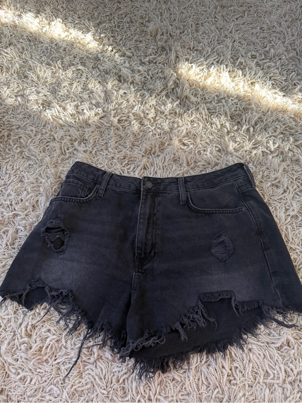 High-Waist Black Distressed Women's Denim Shorts
